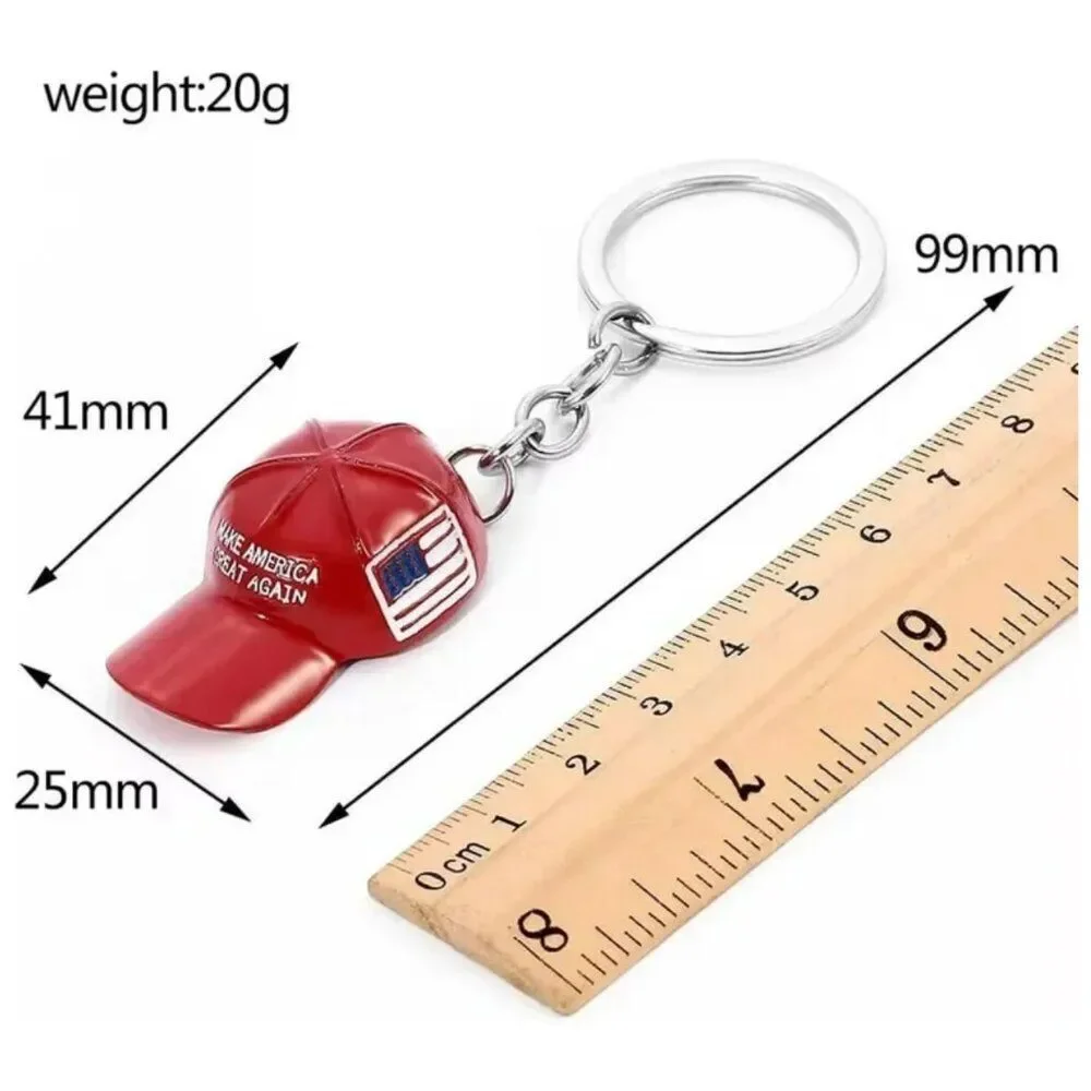 NWT Baseball Cap Keychain Metal Key Chain American Flag Red MAGA NWT